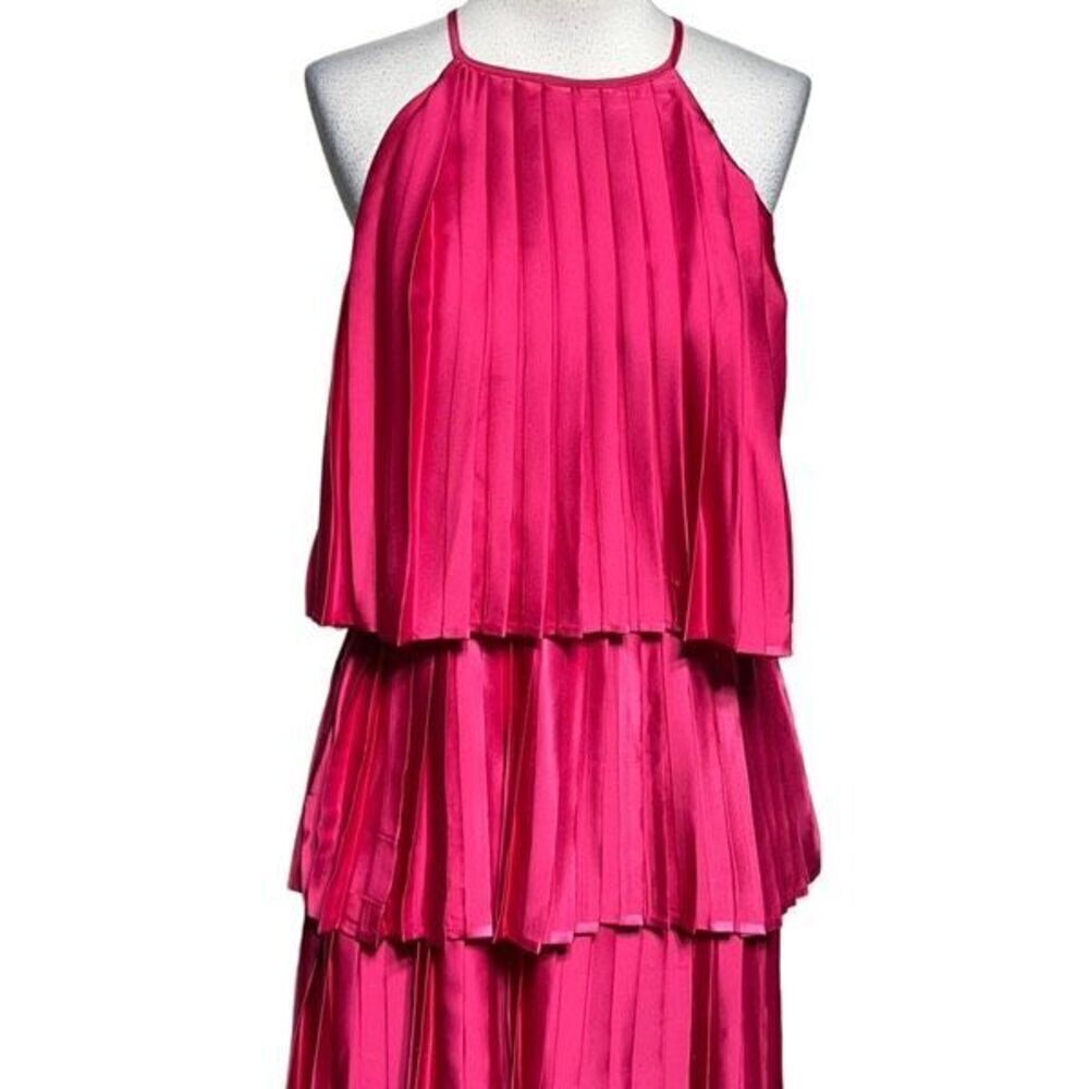 Strut & Bolt Silky Pleated Tiered Summer Dress Size M Barbie Pink